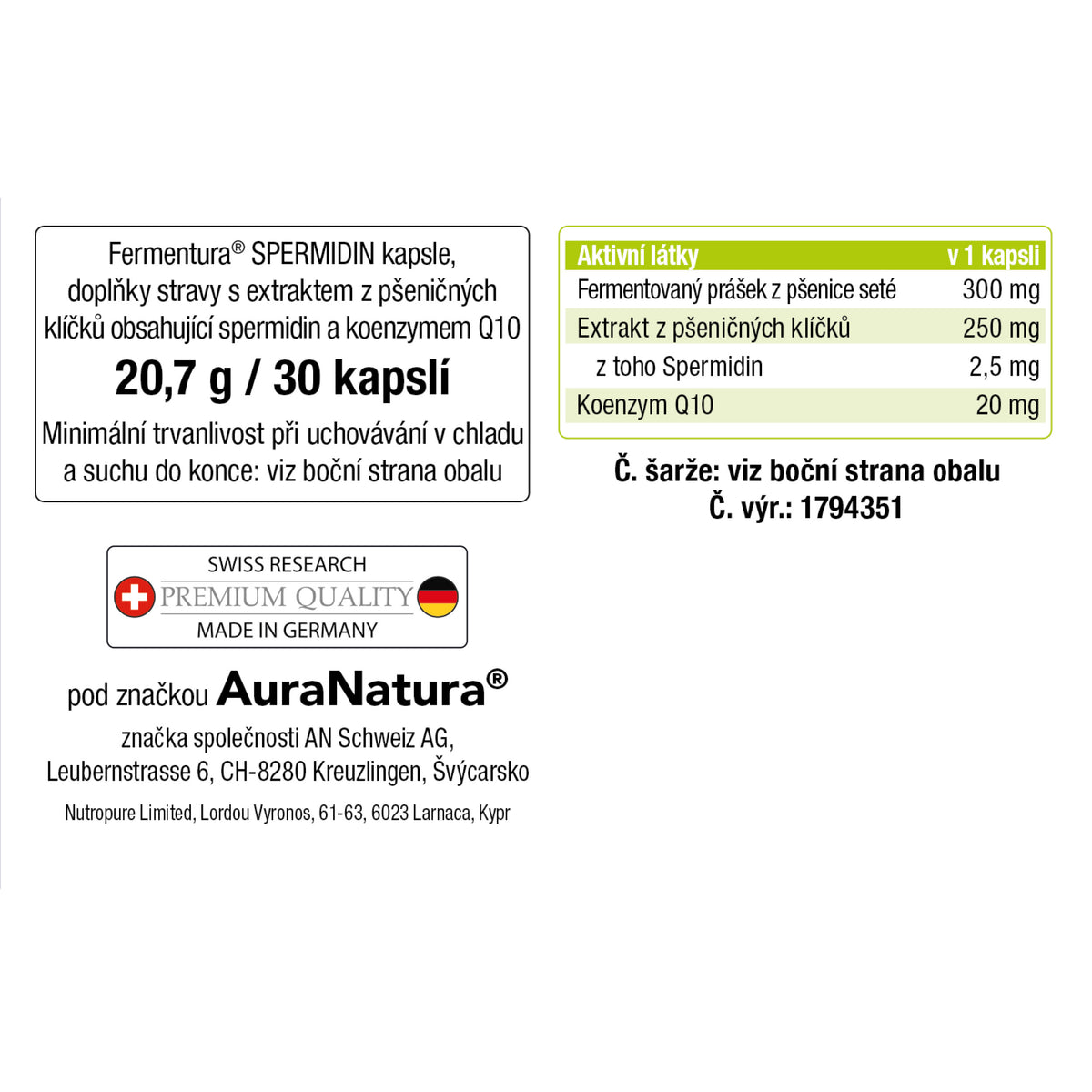 Obrázek produktu z Fermentura® Spermidin